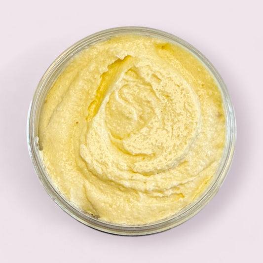 top of the jar of thankful body polish with the lid off showing the texture of the contents inside