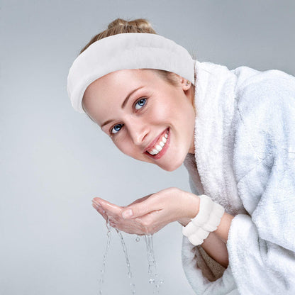 woman washing face with headband & wristband set